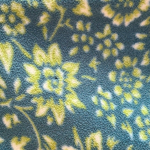 Vintage L.L. Bean Fleece Jacket Sweater Green and Blue Floral Full Zip - Picture 10 of 12